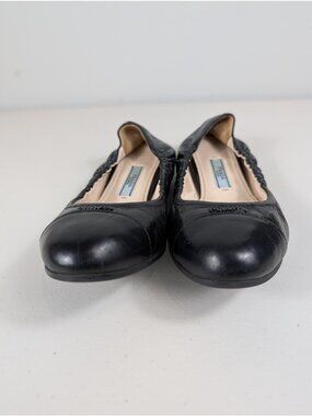 Prada Vitello Cap Toe Logo Black Ballet Flat's Women's EU 35.5 US 5.5